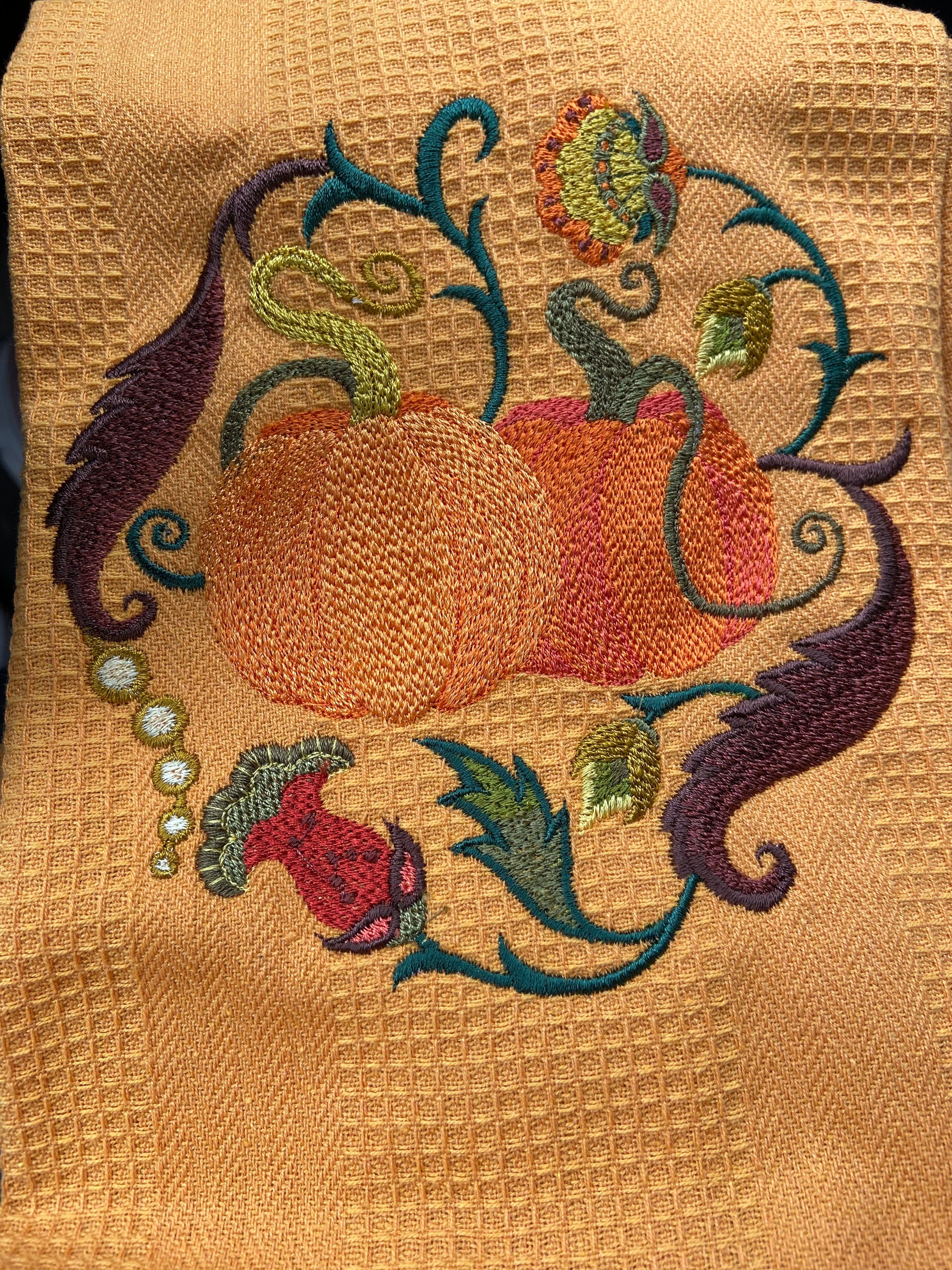 Jacobean pumpkins circle embroidery
