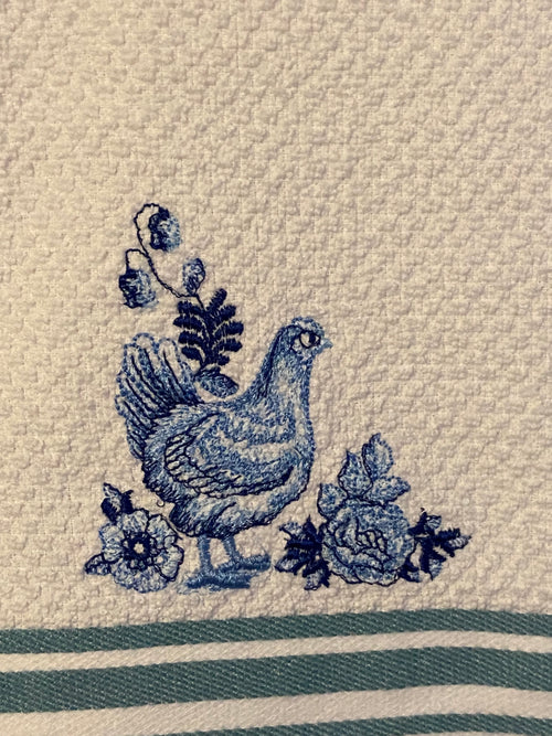 Deft Blue country hen and rooster kitchen towel set