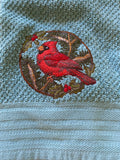 Winter Cardinal in circle kitchen towel