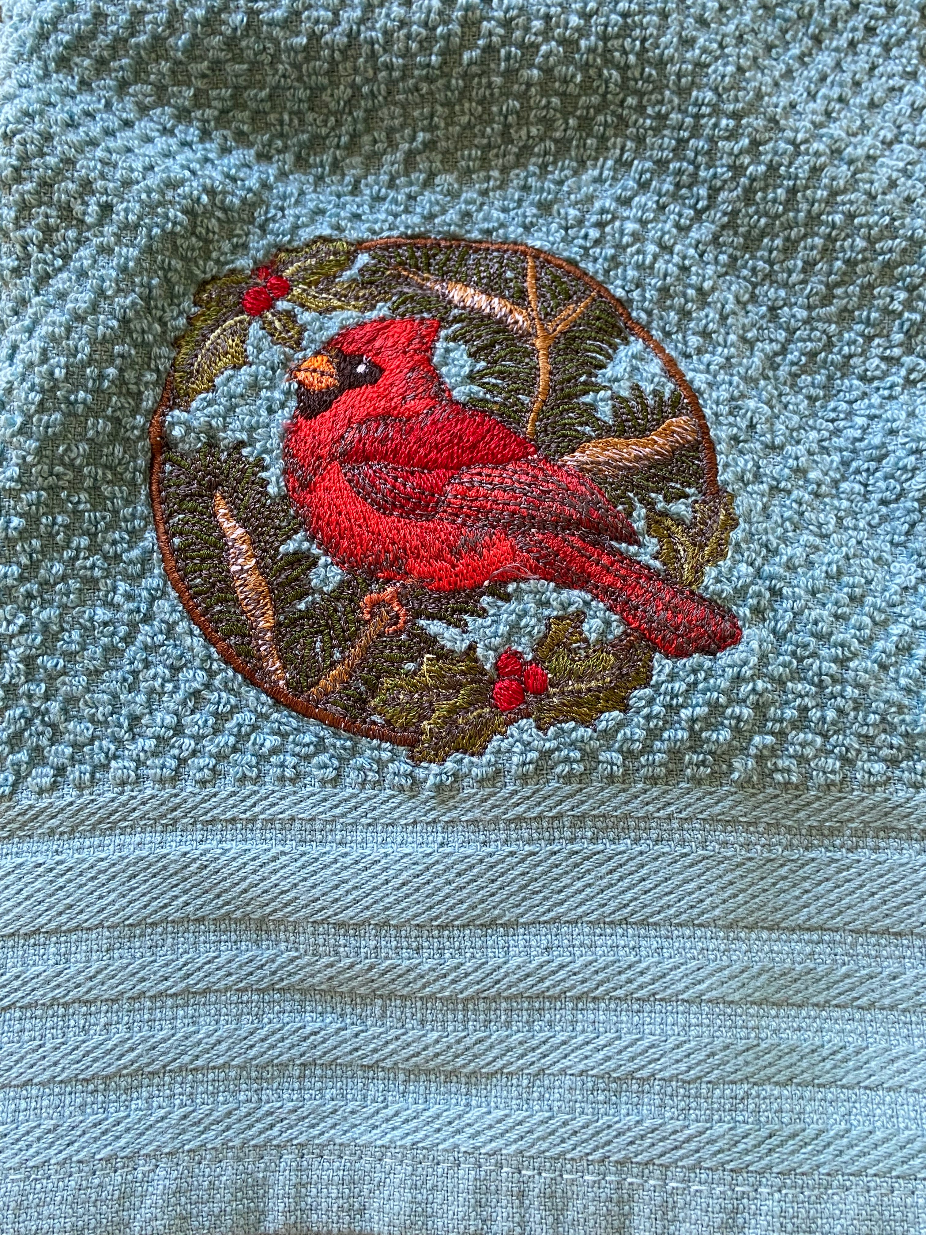 Winter Cardinal in circle kitchen towel