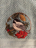 Winter chickadee in circle kitchen towel