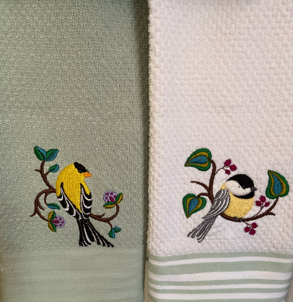 Perching pretty chickadee kitchen towel