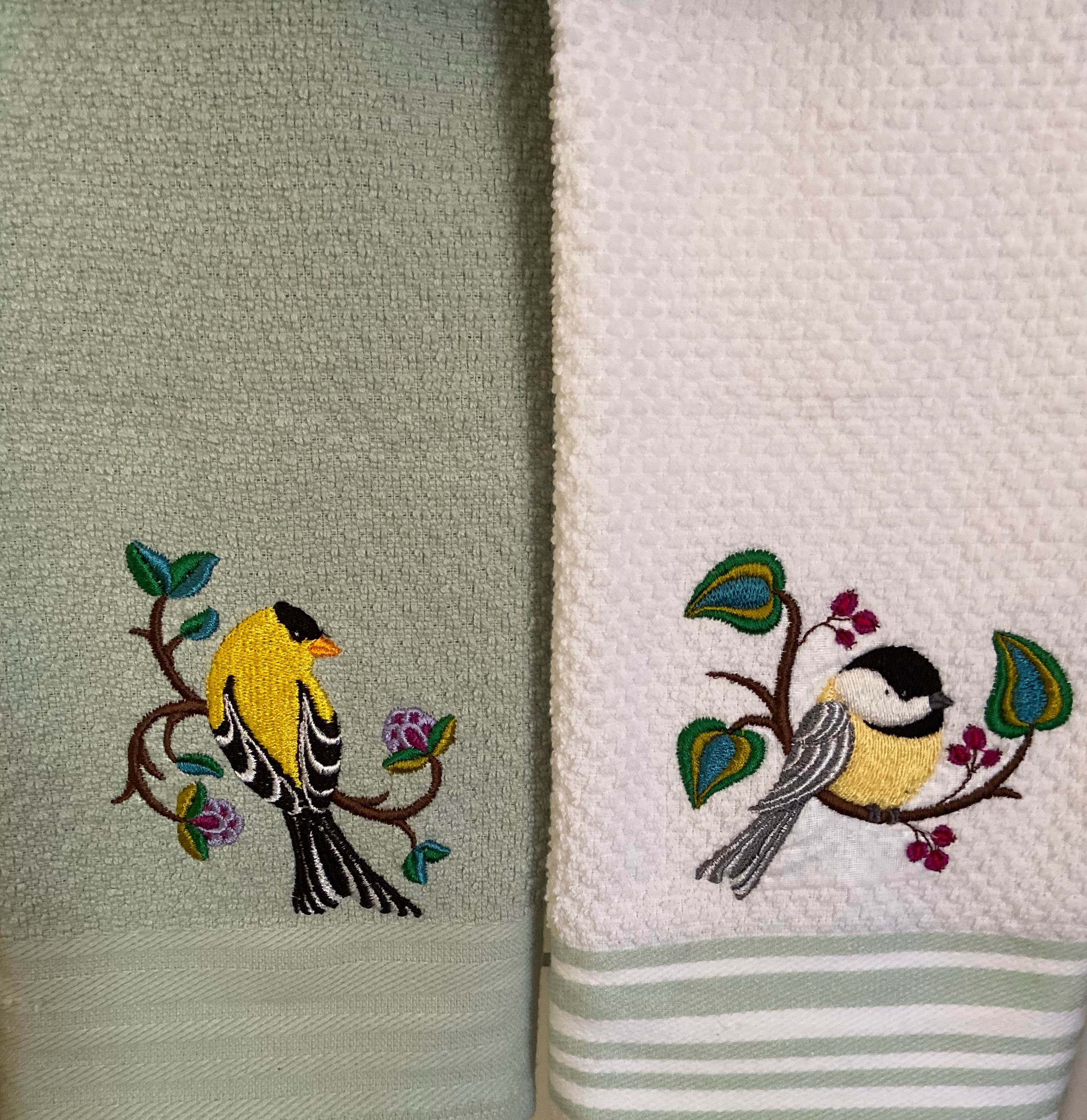 Perching pretty chickadee kitchen towel
