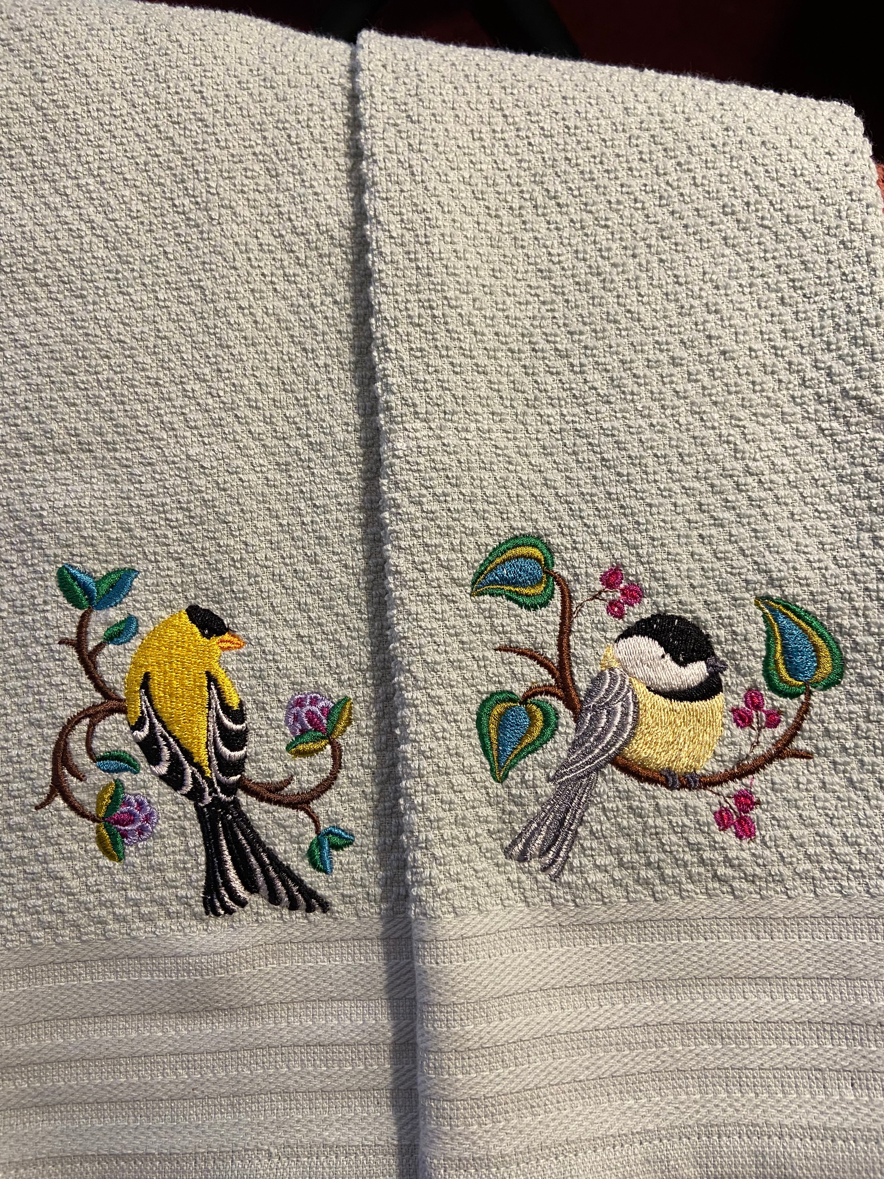Perching pretty chickadee kitchen towel
