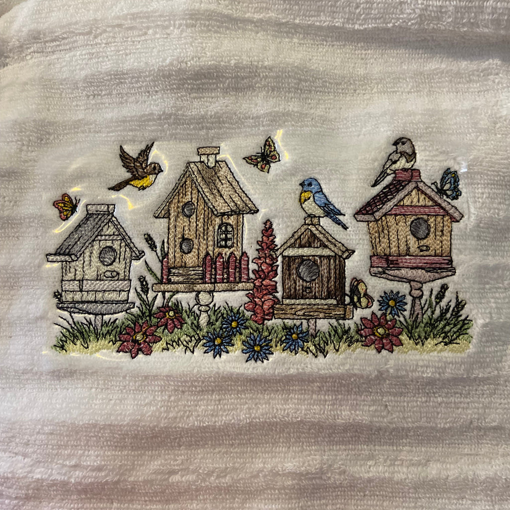 Bird house block party Hand towel