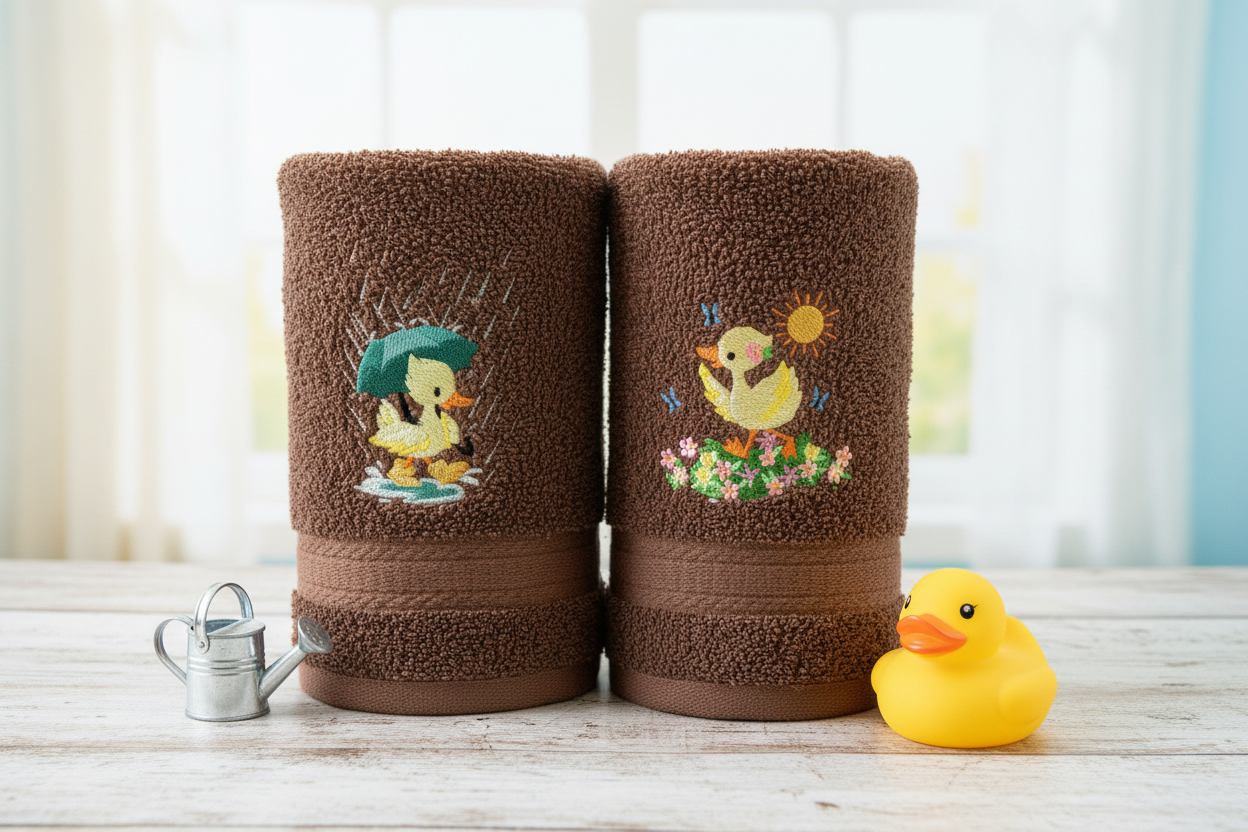 Rainy Day & Sunny Day Duckling Towels Paired